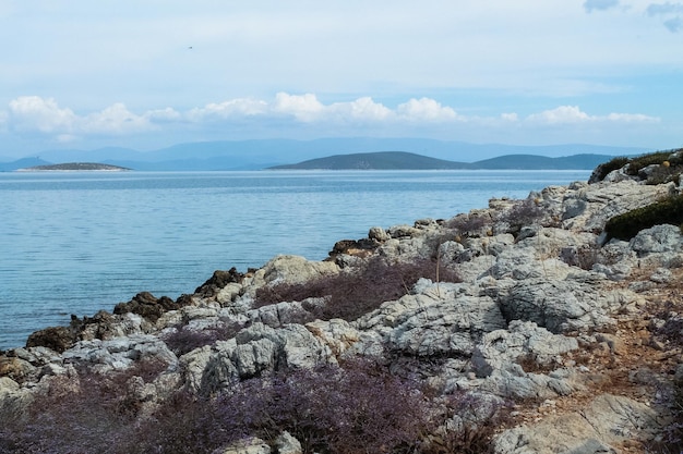 пейзаж скалистый берег Эгейского моря в Бодруме