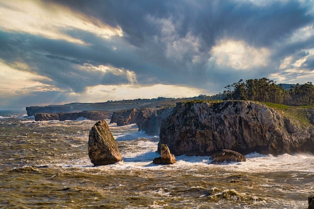 Landscape and rugged cliffs of the asturian coast