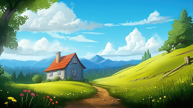 Landscape scenery illustrations digital painting backdrops game assets village illustration