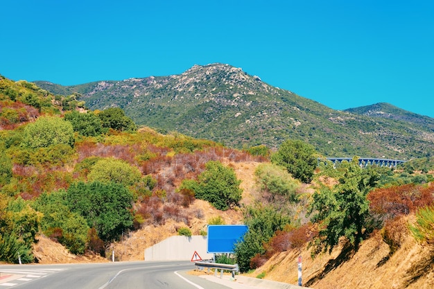 Landscape of scenery and Road in Villasimius town in province of Cagliari in Sardinia Island in Italy.