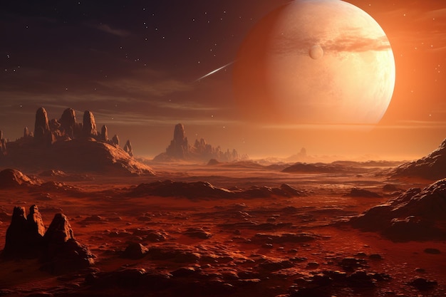 Photo landscape scenery in space on mars with universe an other life background generative ai