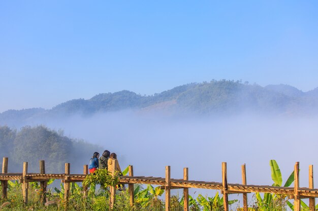 Landscape sea of mist on Mekong river in border of Thailand and Laos 