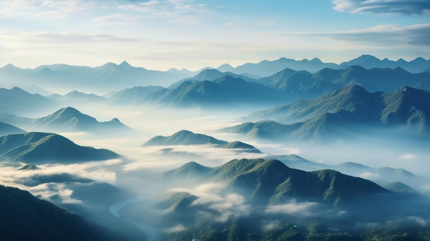 Landscape sea of mist above mountains