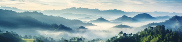 Landscape Serenity Aerial View of Foggy Jungle Valley