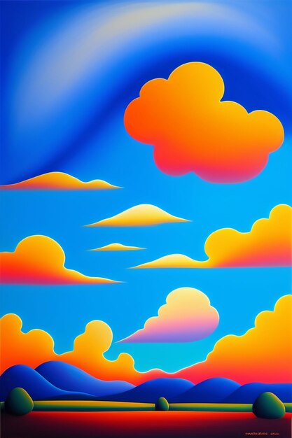 Photo landscape sky hills clouds anime cartoon style vector illustration of cloudy sky in anime style