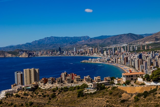 Landscape on the spanish coast near the city of benidorm on a summer day