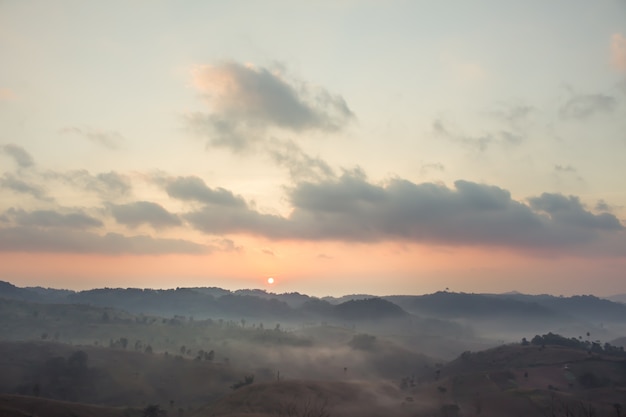 Landscape sunrise in the morning in the winter.