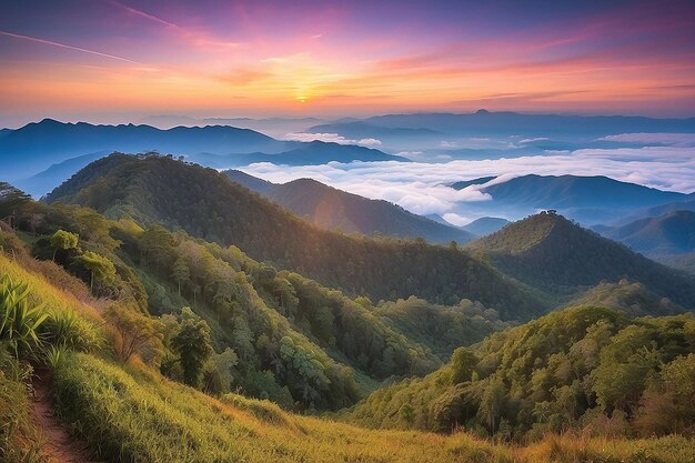 Landscape of sunrise on mountain at of doi pha phueng nanthailand