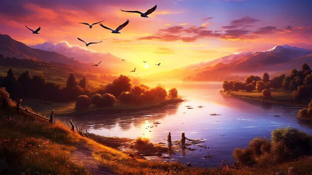 landscape sunrise scenery illustrations