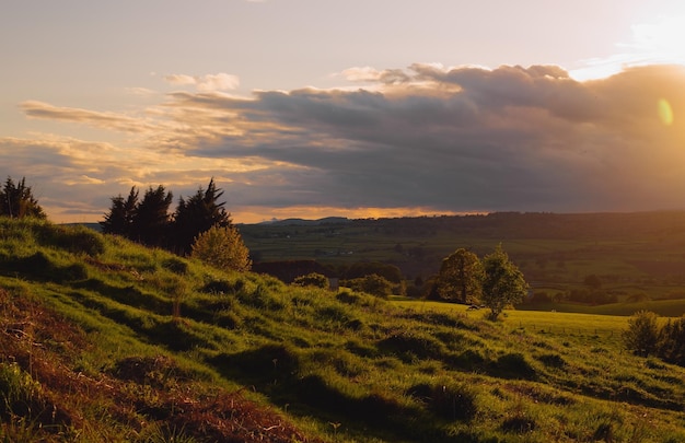 Landscape at sunset lake district