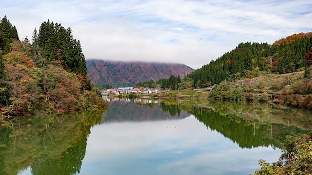 Landscape of Tadami Line in Fukushima, Japan