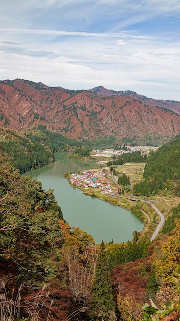 Landscape of Tadami Line in Fukushima, Japan