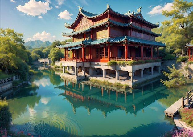 Ландшафт традиционного китайского сада Азиатский тематический ландшафт