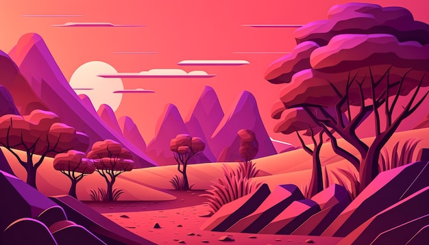 Photo landscape in trendy color viva magenta generative ai