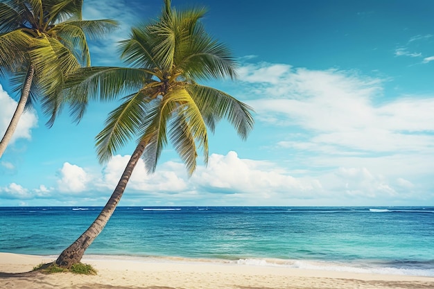 Landscape of tropical beach with parasailing on background