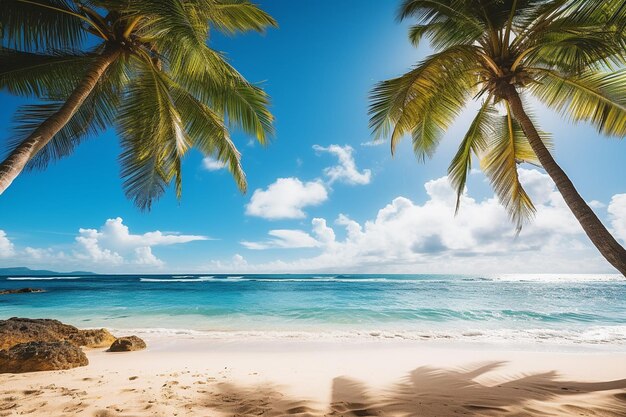 Landscape of tropical beach with parasailing on background