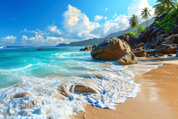 Landscape of tropical island beach with perfect blue sky