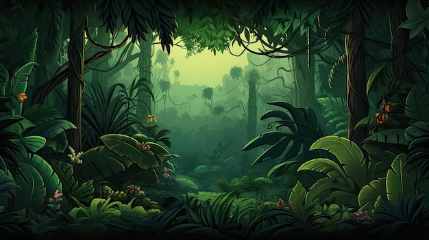 열대 열대 우림의 풍경과 열대 울창한 식물