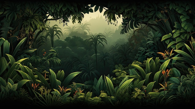 Photo landscape of tropical rainforest with the tropical lush and vegetation