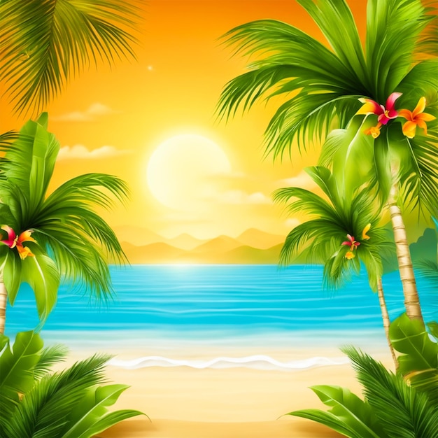 Landscape tropical vacation palm summer beach background ai