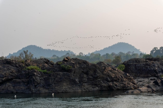 Landscape view of Don Khone in Champasak province Laos xA