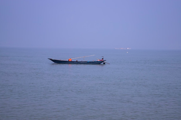 Landscape View of a fishing boat on the Padma river in Bangladesh