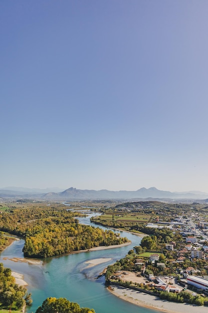 Landscape view from above of Shkoder city in Albania