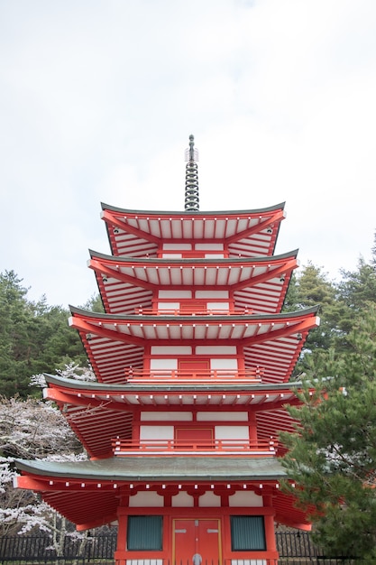 Landscape view from the top of Chureito Pagoda in Lake Kawaguchi, Japan