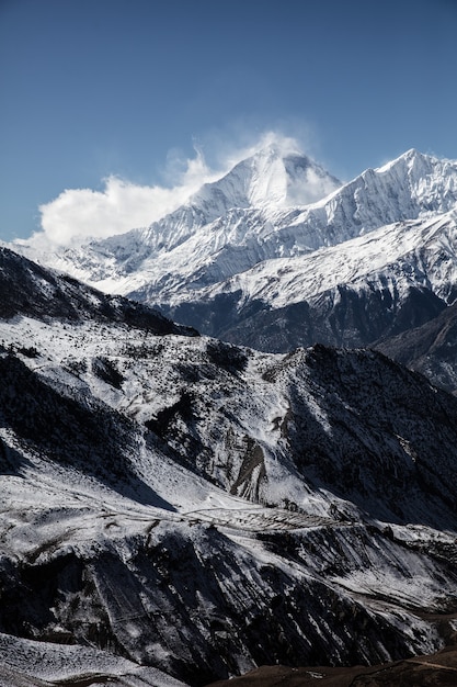 Landscape view of great snowy Himalayan mountains Nepal Everest area