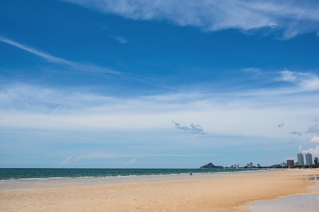 Landscape view of huahin beach with endless horizon at Prachuap Khiri Khan thaailandHua Hin Beach is one of the most popular beaches in Thailand