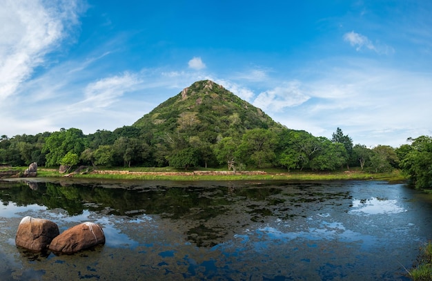 Landscape view on lake and mountain