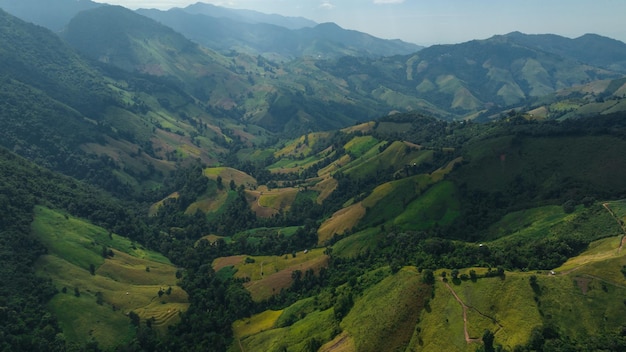 Landscape view mountain green valley and agriculral plantation for background abstract