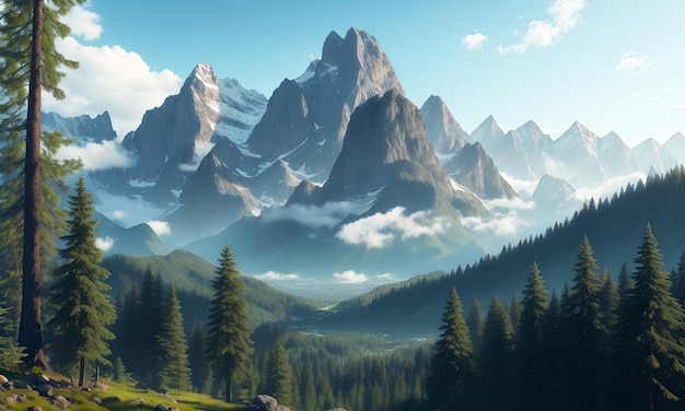 Landscape view of nature mountain forest blue sky created with generative AI