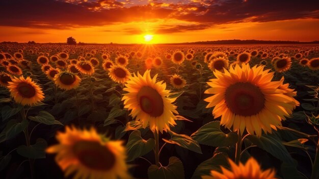 写真 太陽の花畑の日の出の風景