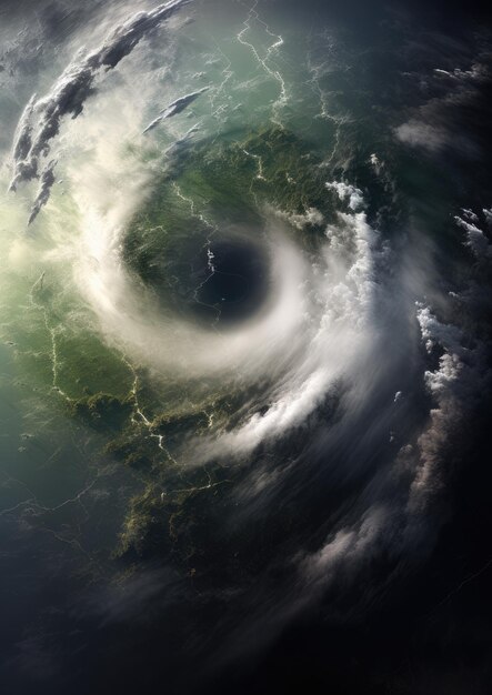 Фото Пейзажный вид на шторм торнадо, разрушающий пейзаж планеты generative ai