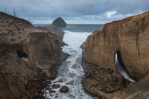 Landscape view of the rocky coast on the Pacific Ocean