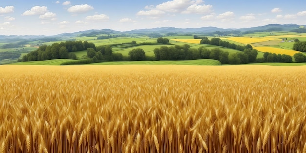 Landscape view of wheat field created with generative AI technology