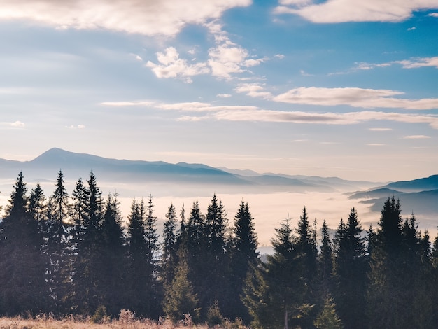 Landscape view of winter mountains copy space