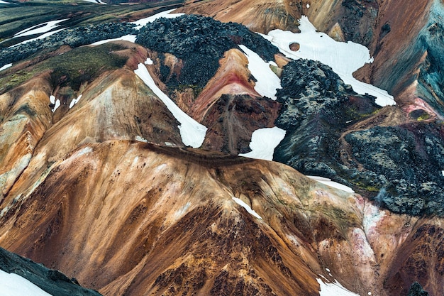 Landscape of volcanic mountain on geothermal in Icelandic Highlands on summer at Landmannalaugar