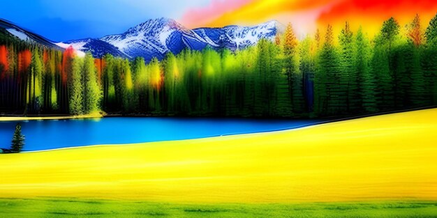 Landscape watercolor witrh colorfull theme