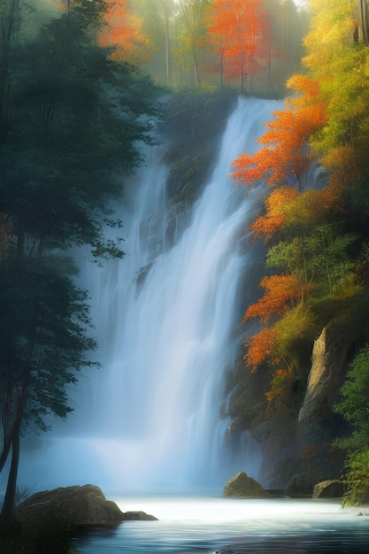 Photo landscape of a waterfall in the forest in autumn cascade falls illustration