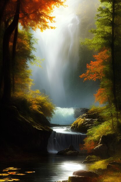 Photo landscape of a waterfall in the forest in autumn illustration