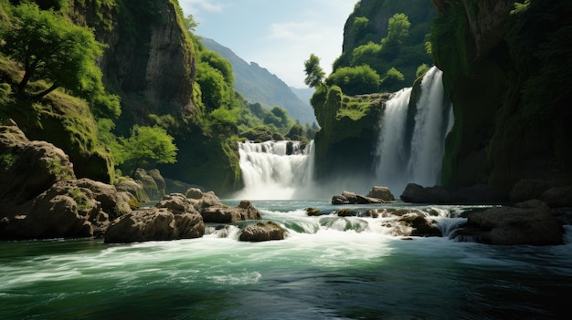 Landscape waterfall HD 8K wallpaper Stock Photographic Image