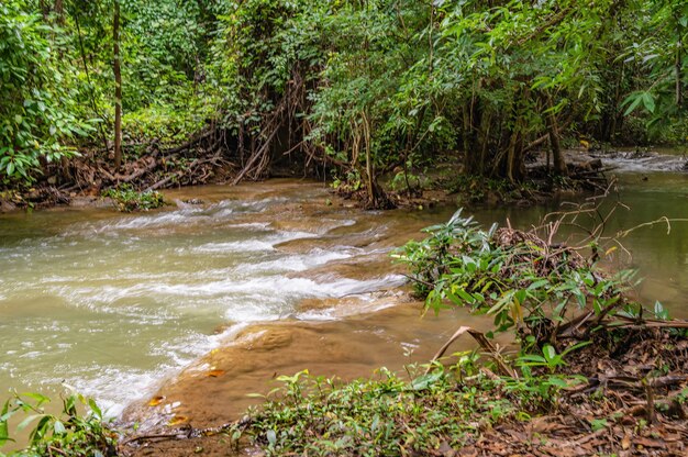 Landscape Waterfall of Huai mae khamin waterfall Srinakarin national park at Kanchanaburi thailand.