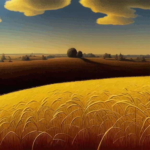 Landscape of wheat field countryside scene summer panorama view vector