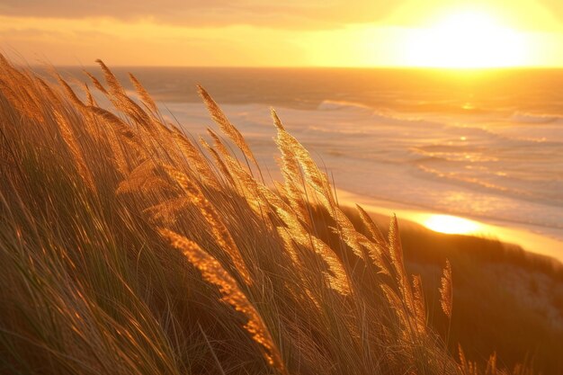 Landscape of white grass on the seashore wallpaper of idyll and harmony with nature