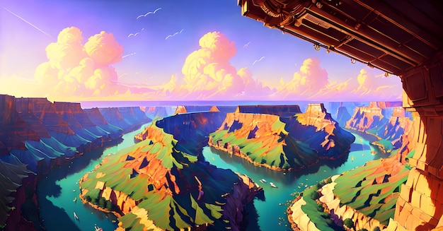 Landscape Wild west prairies Canyon Concept painting of a beautiful western background Generative AI