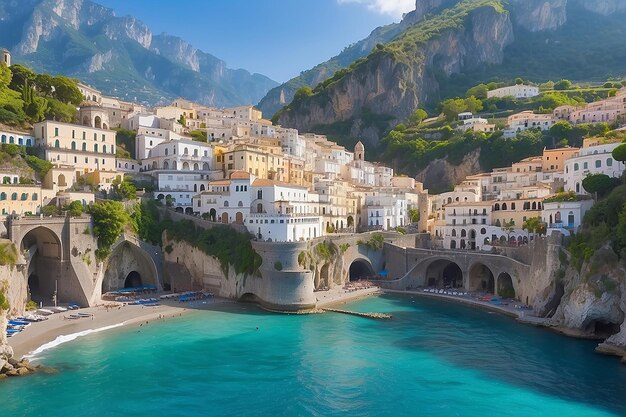 Landscape with Atrani town at famous amalfi coast Italy