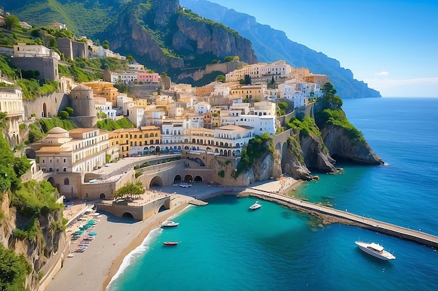 Landscape with Atrani town at famous amalfi coast Italy