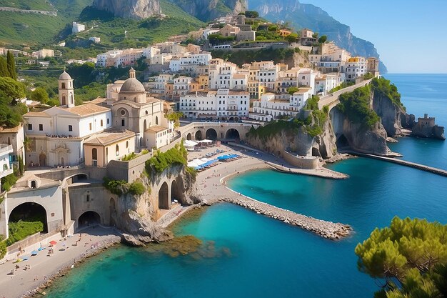 Landscape with Atrani town at famous amalfi coast Italy